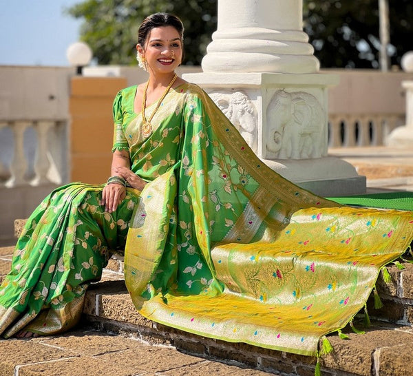 Lovely Green Color Banarasi Fabric Partywear Saree