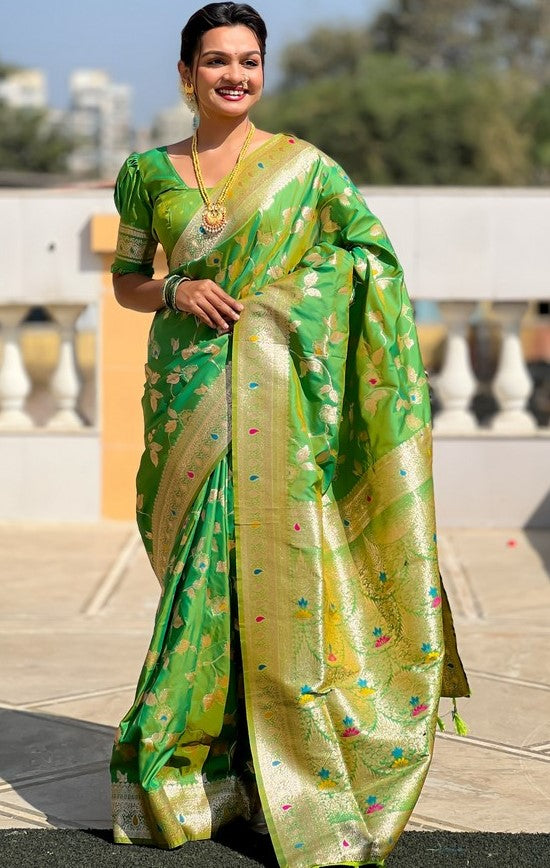 Lovely Green Color Banarasi Fabric Partywear Saree