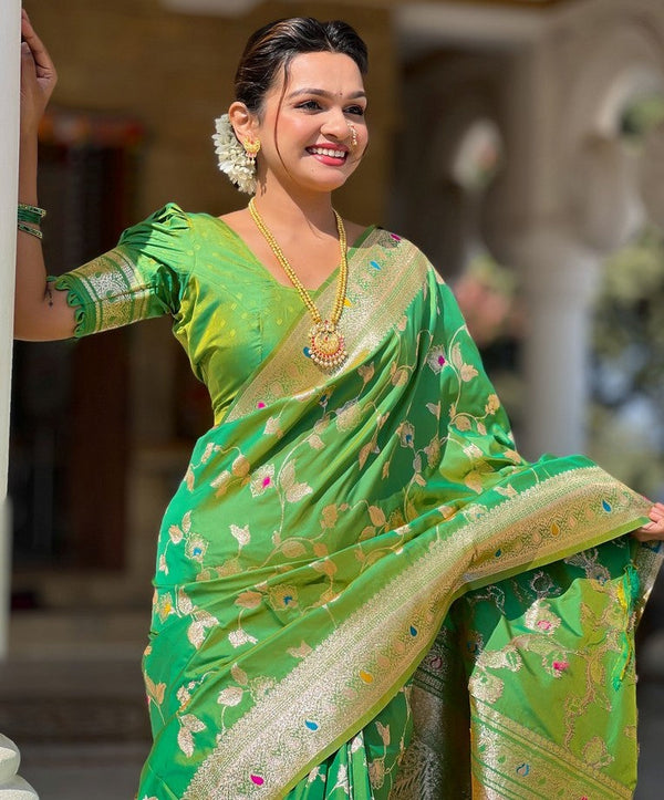 Lovely Green Color Banarasi Fabric Partywear Saree