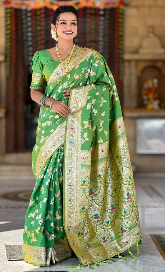 Lovely Green Color Banarasi Fabric Partywear Saree
