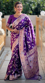 Lovely Purple Color Banarasi Fabric Partywear Saree