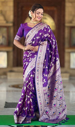 Lovely Purple Color Banarasi Fabric Partywear Saree