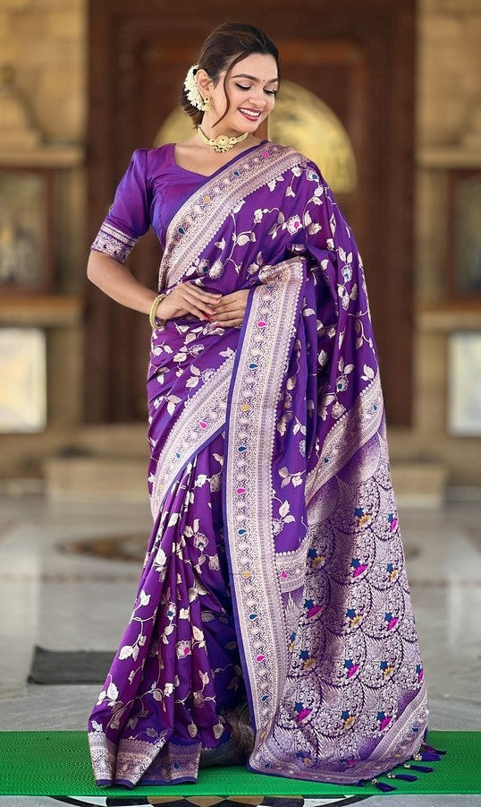 Lovely Purple Color Banarasi Fabric Partywear Saree