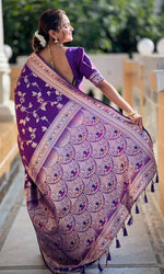 Lovely Purple Color Banarasi Fabric Partywear Saree