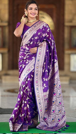 Lovely Purple Color Banarasi Fabric Partywear Saree