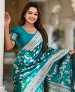 Lovely Teal  Color Banarasi Fabric Partywear Saree
