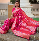 Lovely Pink Color Banarasi Fabric Partywear Saree