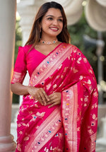 Lovely Pink Color Banarasi Fabric Partywear Saree