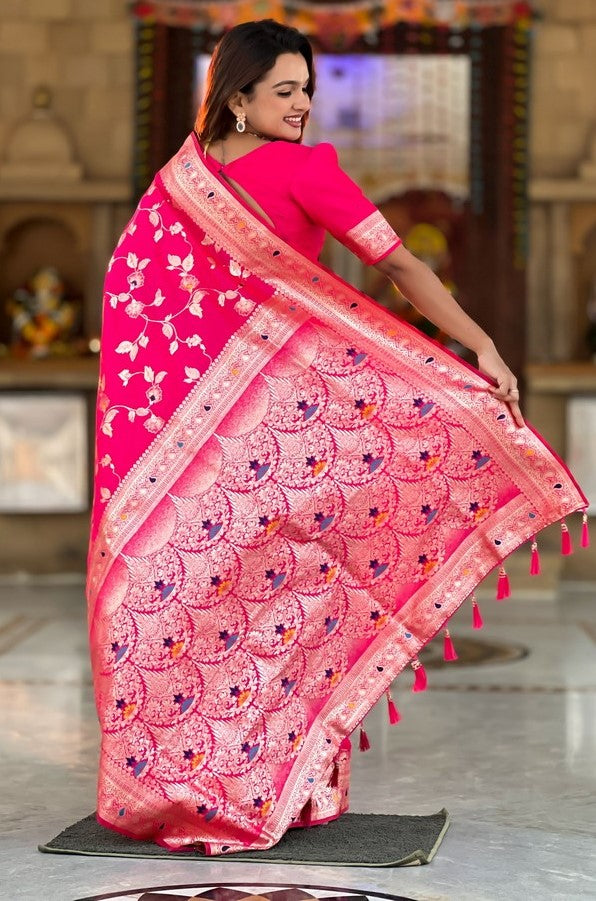 Lovely Pink Color Banarasi Fabric Partywear Saree
