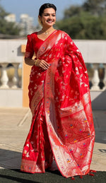 Lovely Red Color Banarasi Fabric Partywear Saree