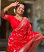 Lovely Red Color Banarasi Fabric Partywear Saree