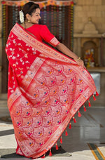 Lovely Red Color Banarasi Fabric Partywear Saree