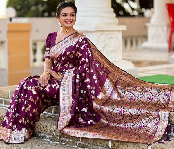 Lovely Voilet Color Banarasi Fabric Partywear Saree