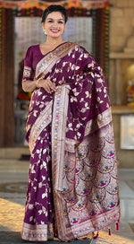 Lovely Voilet Color Banarasi Fabric Partywear Saree