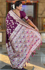 Lovely Voilet Color Banarasi Fabric Partywear Saree