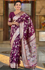 Lovely Voilet Color Banarasi Fabric Partywear Saree