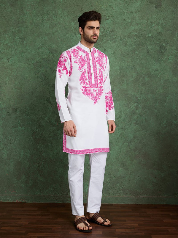 Amazing White Color Viscose Fabric Mens Kurta