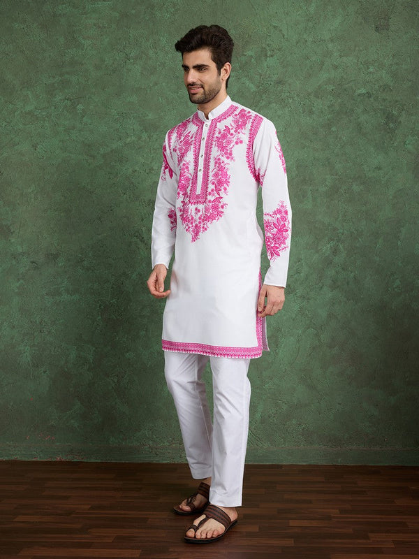 Amazing White Color Viscose Fabric Mens Kurta