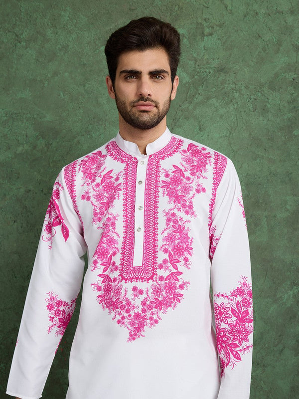 Amazing White Color Viscose Fabric Mens Kurta