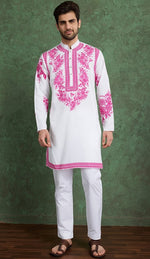 Amazing White Color Viscose Fabric Mens Kurta