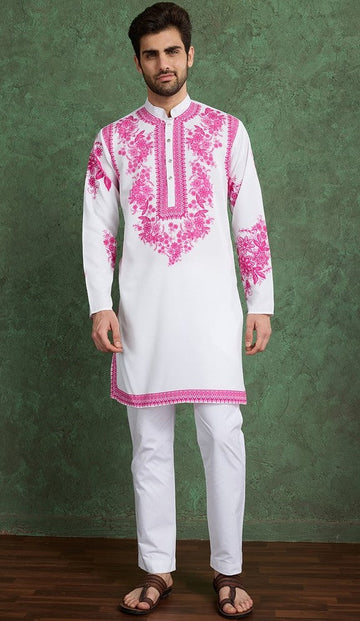 Amazing White Color Viscose Fabric Mens Kurta