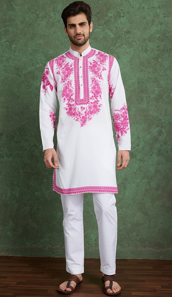 Amazing White Color Viscose Fabric Mens Kurta