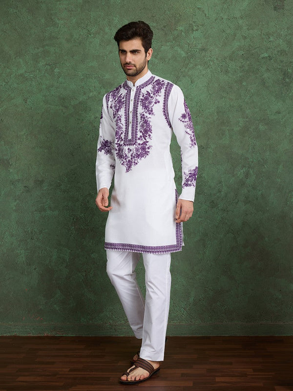 Amazing White Color Viscose Fabric Mens Kurta