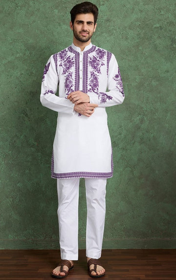Amazing White Color Viscose Fabric Mens Kurta