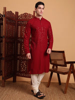 Amazing Maroon Color Rayon Fabric Kurta Pajama