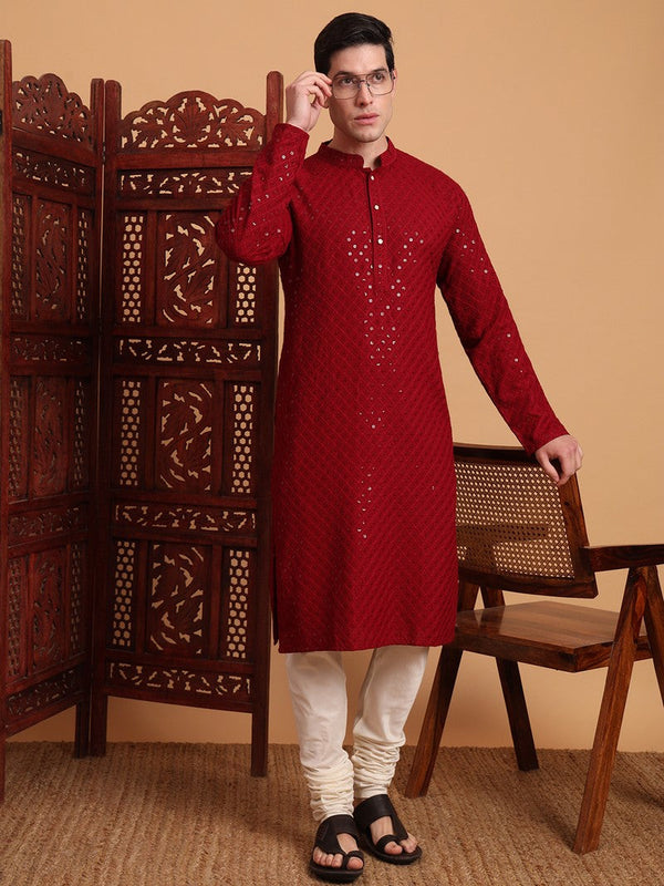 Amazing Maroon Color Rayon Fabric Kurta Pajama