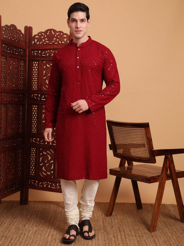 Amazing Maroon Color Rayon Fabric Kurta Pajama