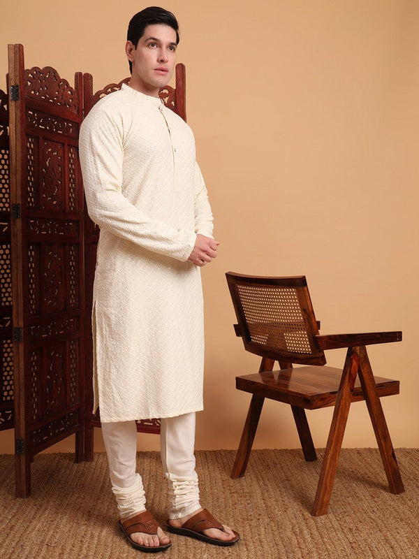 Amazing Cream Color Rayon Fabric Kurta Pajama