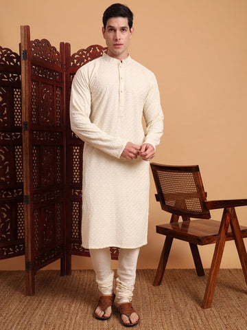 Amazing Cream Color Rayon Fabric Kurta Pajama