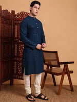 Amazing Navy Blue Color Rayon Fabric Kurta Pajama