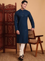 Amazing Navy Blue Color Rayon Fabric Kurta Pajama
