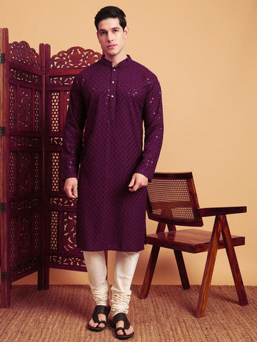 Amazing Purple Color Rayon Fabric Kurta Pajama