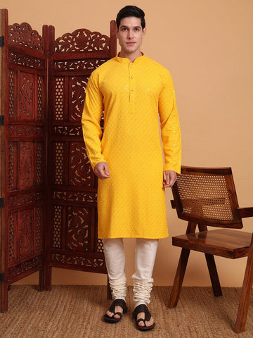 Amazing Yellow Color Rayon Fabric Kurta Pajama