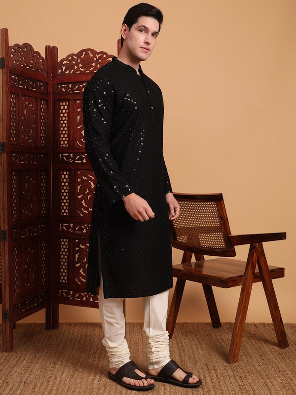 Amazing Black Color Rayon Fabric Kurta Pajama
