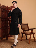 Amazing Black Color Rayon Fabric Kurta Pajama