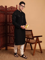 Amazing Black Color Rayon Fabric Kurta Pajama