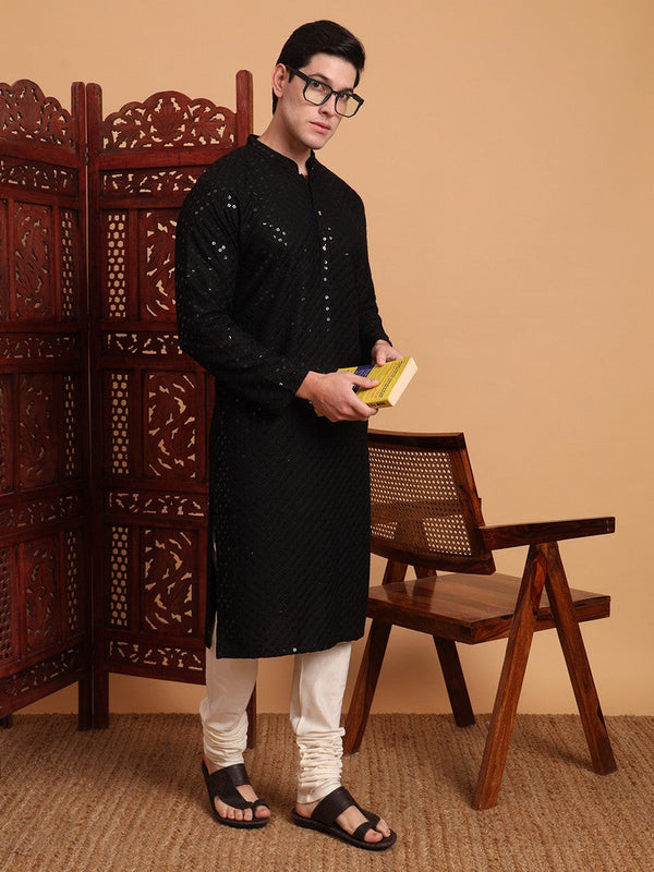 Amazing Black Color Rayon Fabric Kurta Pajama