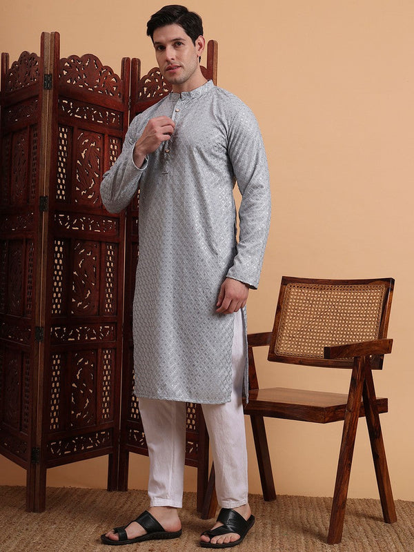 Amazing Grey Color Rayon Fabric Kurta Pajama