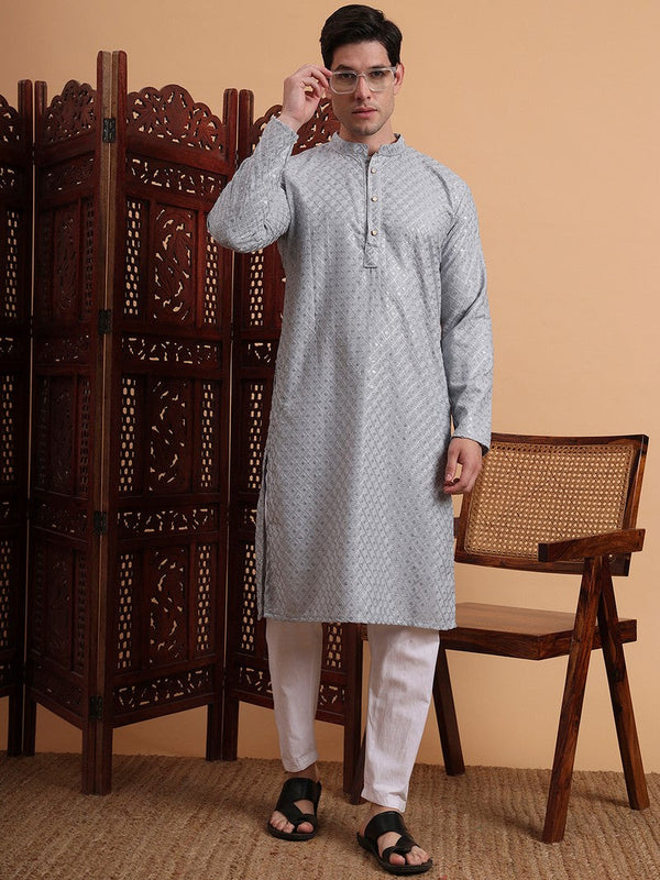 Amazing Grey Color Rayon Fabric Kurta Pajama