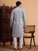Amazing Grey Color Rayon Fabric Kurta Pajama