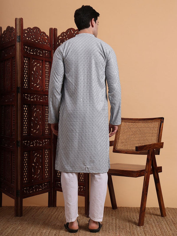 Amazing Grey Color Rayon Fabric Kurta Pajama
