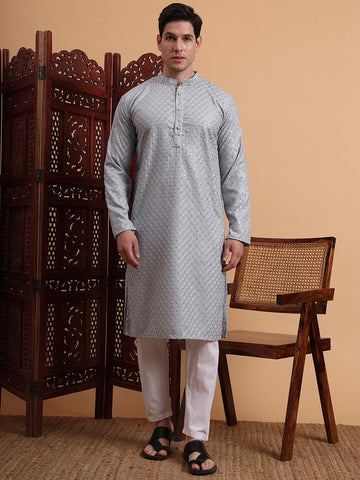 Amazing Grey Color Rayon Fabric Kurta Pajama