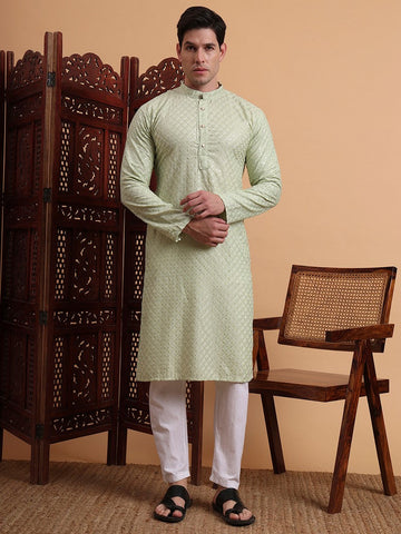 Amazing Green Color Rayon Fabric Kurta Pajama