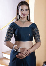 Dazzling Teal Color Chiffon Fabric Designer Saree