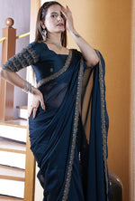 Dazzling Teal Color Chiffon Fabric Designer Saree