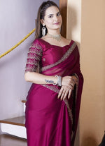 Dazzling Maroon Color Chiffon Fabric Designer Saree
